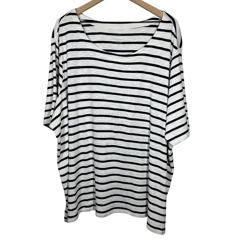 J. Jill 4x Pima Cotton Slub Scoop Neck Side-Slit Tee Short Sleeve Plus Size Top